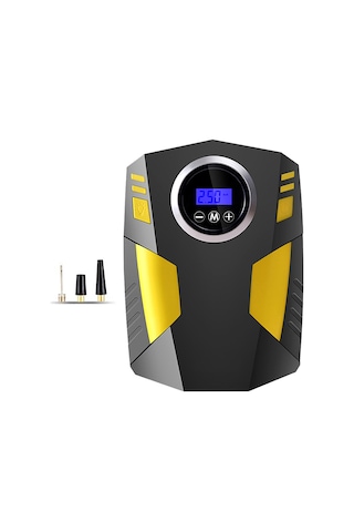 Samdoo 12v Araçlı Dijital Göstergeli Hızlı Şişirici, 3 Fişli 150 Psı El Tipi Mini Pompa