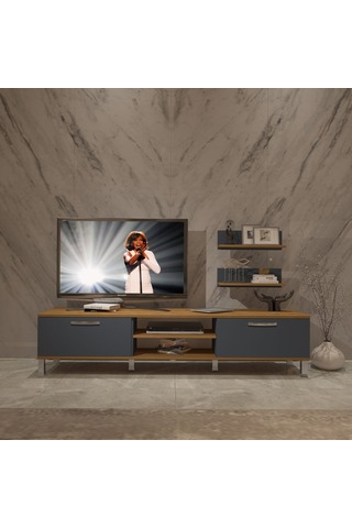 Decoraktiv Eko 4 Mdf Dvd Krom Ayaklı Tv Ünitesi Tv Sehpası Pera - Antrasit