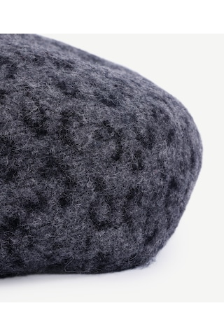 Yargıcı Yün Karışımlı Leopar Desenli Şapka 25kksp6021x 005 Gri