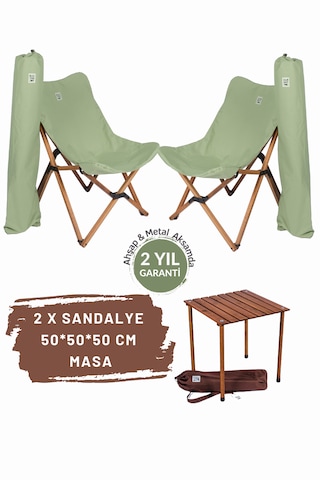 Bag The Joy Ahşap Masa Sandalye Seti Kahve - Su Yeşili 50 50 50 CM