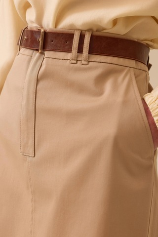 Kadın Yırtmaç Detaylı Cepli Etek - Camel CAMEL