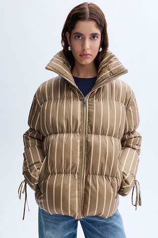 Mudo Kadın Kadın Kahverengi Çizgili Dik Yaka Puffer Mont 1262691 Açık Kahve