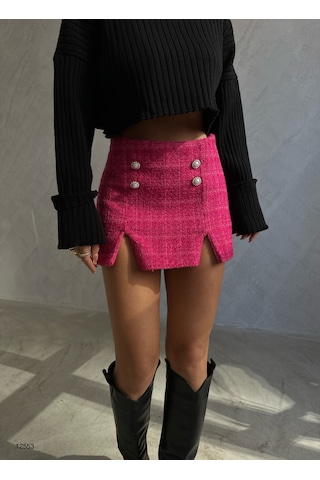 She Quetzal Rahatlık Ve Şıklığın Birleşimi: Şort Etek - Pembe Kenarları Düğme Pembe