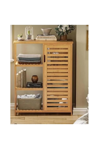 Bambu Çok Amaçlı Düzenleyici Dolap / Banyo Dolabı, Ayakkabılık, 3 Raflı 1 Kapaklı, 66 X 87 X 33 Bej