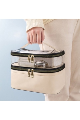 Ankaflex Deri Çift Bölmeli Seyahat Makyaj Çantası