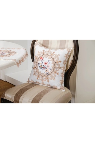 Frame Baskılı Kumaş Kreme Çiçekli Kırlent Kılıfı 45x45 Ikili - 1433 45 x 45