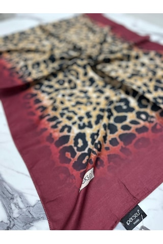 İpekseli Leopar Desenli Organik Pamuk Şal - 7 07