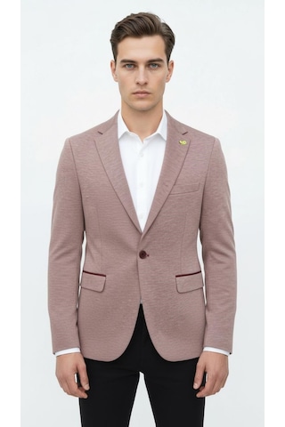 Plus Scorpion Açık Pembe Erkek İtalyan Kesim Blazer Ceket Kol Yamali, Slim Fit, Şık Ve Modern Tasarım Pembe