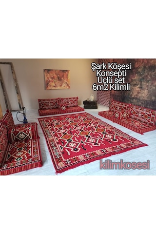 Kilimkosesi Şark Köşesi Takımı 6 M2 Kilimli Anadolu Modeli Üçlü Konsept Kilimkosesi Şark Köşesi Takımı 6 M2 Kilimli Anadolu Modeli Üçlü Konsept