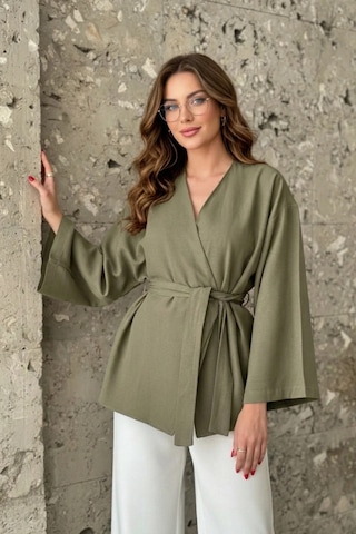 Kadın Kuşaklı Kimono 1177 Haki Kadın Kuşaklı Kimono 1177 Haki
