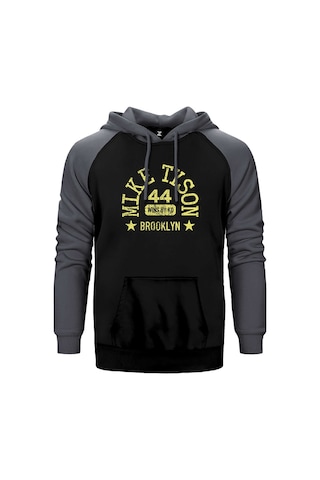 Mike Tyson 44 Wins By Knockout Gri Renk Reglan Kol Kapşonlu Sweatshirt Gri