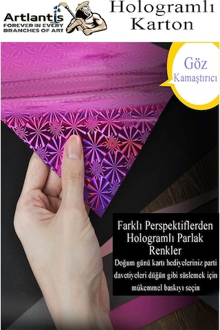 Hologramlı Karton 20x30 Cm A4 10 Renk 1 Paket Hulogramlı Fon Kartonu Kağıt Yanar Döner Parlak Hologram Okul Öncesi Kreş