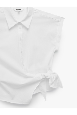 Koton Asimetrik Bağlama Detaylı Slim Fit Kısa Kollu Poplin Gömlek Beyaz 7wak60034ew