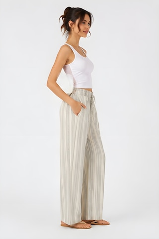 Lili Woman Kadın Yüksek Bel Çizgili Keten Karışımlı Relax Fit Pantolon E.kp01 Ekru