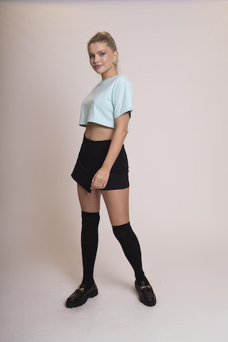 Afloow Delicate Kadın Mavi Oversize Kısa Kollu Crop Tişört %100 Pamuk Sırtı Baskılı Disco Top Tasarımı, Günlük Rahat Stil, Sokak Modası Mavi
