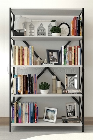 Morpanya Ural 5 Raflı Geniş Metal Kitaplık Dosya Kitap Rafı Ofis Salon Metal Raf 90x180 Siyah Beyaz
