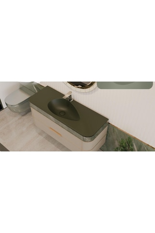 Real Stone Avocado Etajerli 80x50 Siyah Granit Banyo Lavabosu Siyah