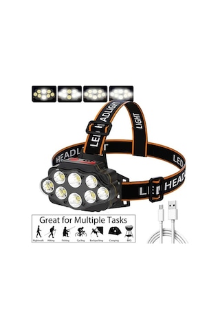 Dancemonkey 8 Led Şarjlı Kafa Lambası - 4 Modlu, Ipx7 Su Geçirmez, Ayarlanabilir Band, Siyah Siyah