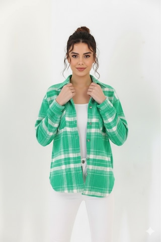 Polologin Butik Yeşil-beyaz Kare Desenli Kaşe Gömlek - Mevsimlik Rahat Kalıp Yeşil