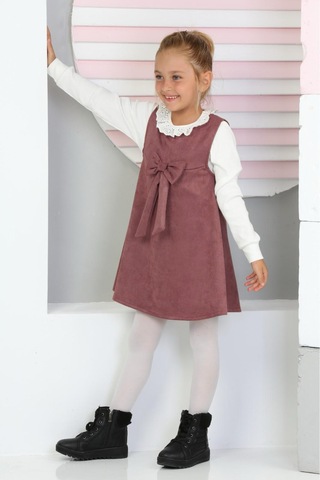 Kız Çocuk Süet Kumaş 2'li Elbise Elbise+bady Bluz 12177 Gülkurusu