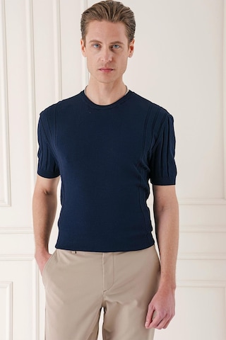 Efor Slim Fit Bisiklet Yaka Kısa Kol Lacivert Triko Tr 869 Lacivert