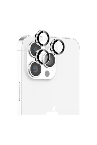 Bix Apple Uyumlu iPhone 16 Pro / 16 Pro Max Lens Koruyucu Kamera Lensi 9h Gerçek Cam Crystal Ar+af Beyaz Titanyum