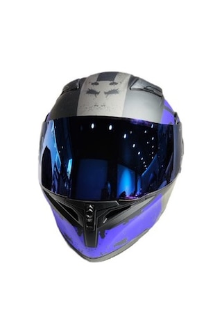 Renkli Cam + Jk 902 Çene Açılır Güneş Vizörlü Kask Mat Mavi