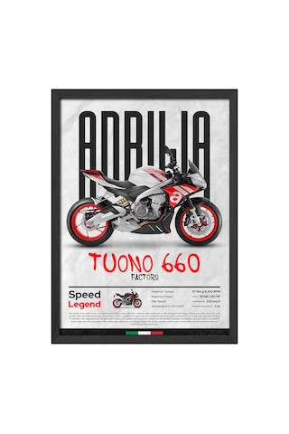 Aprilia Tuono 660 Factory Factory Siyah Ahşap Çerçeveli Poster, Dekoratif Motosiklet Duvar Tablosu Çok Renkli