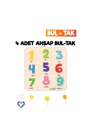 Eğitici 4 Adet Bul-tak Oyuncak Hayvanlar, Orman Hayvanları , Rakamlar Ve Geometrik Şekiller
