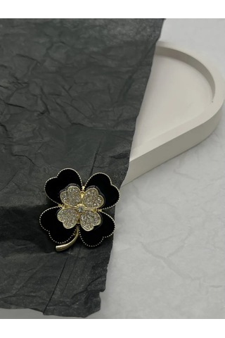 Best Price 34 Taşlı Şık Kısa Yonca Çiçeği Broş 178626468 Siyah