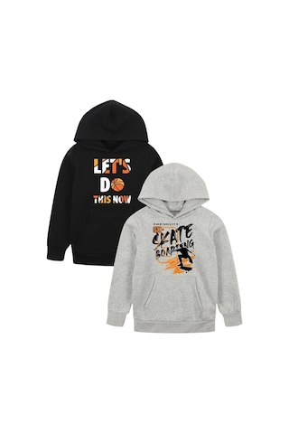 Panios Kids 4'lü Do This-street-sk-world Baskılı Erkek Çocuk Kanguru Cepli Kapüşonlu Sweatshirt Siyah - Gri