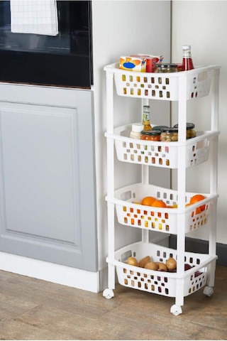 Flosoft 4 Katlı Patates Ve Soğanlık, Katlı Sebzelik Meyvelik Mutfak Banyo Balkon Düzenleyici Raf Beyaz