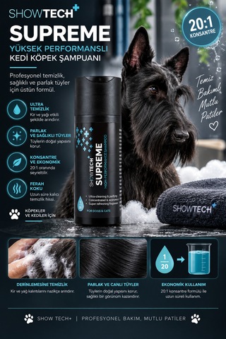 Showtech Supreme Yüksek Performans 100 Ml 20:1 Konsantre Köpek Şampuanı