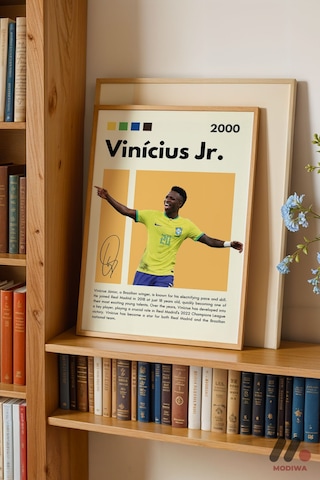 Vinicius Jr Futbol Posteri, Ahşap Çerçeveli Duvar Tablosu - Spor Severlere Hediye