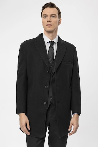 Süvari Slim Fit Yünlü Sivri Yaka Antrasit Erkek Kaban Antrasit