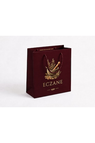 Eczane Karton Çanta Körüklü Premium Asil Bordo 14x8x20 Cm - 10 Adet