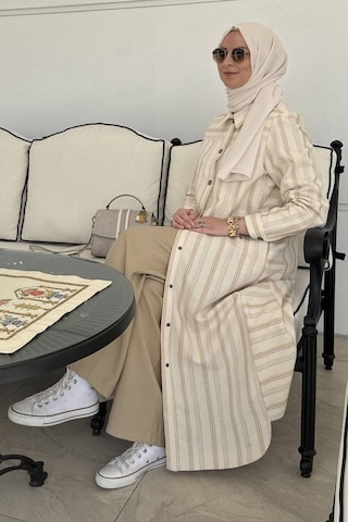 Rabia Şamlı Lina Çizgili Keten Kap Çok Renkli