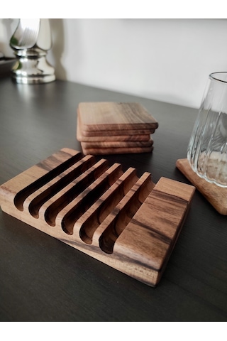 Gerçek Ceviz Ağacından El Yapımı Bardak Altlığı 4lü- Hand Made Walnut Coaster Ceviz 6'lı