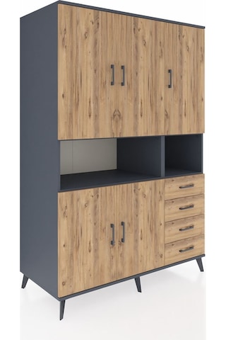 Kronos Dolap 7 Raflı 4 Çekmeceli 5 Kapaklı 132x59x195 Antrasit-çam/çam Atlas Çam/atlas Çam