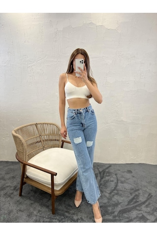 Moderie Butik 6373 Kadın Denim Slıim Palazzo Fit - Mavi
