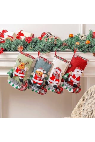 Geeksen Noel Ağaç Dekorasyonu: 4 Adet Askı Şeker Çantası - Noel Hediyesi Saklama Çantaları Ve Süs Eşyaları