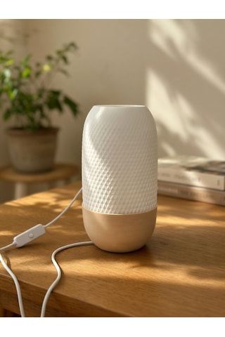 Modern Ribbed Dokulu Gece Lambası - Yumuşak Işık Led Abajur Yatak Başı Dekoratif Lamba Bej-beyaz