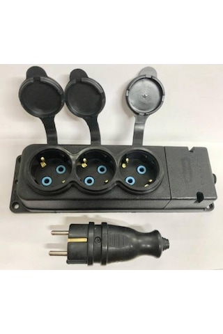 Kauçuk Monofaze Üçlü Grup Priz + Kauçuk Erkek Fiş 5 Adet