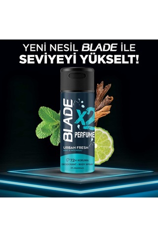 Blade X2 Perfume Urban Fresh Erkek Deodorant Body Spray 2x150 Ml Leke Bırakmaz %0 Alüminyum 67635547