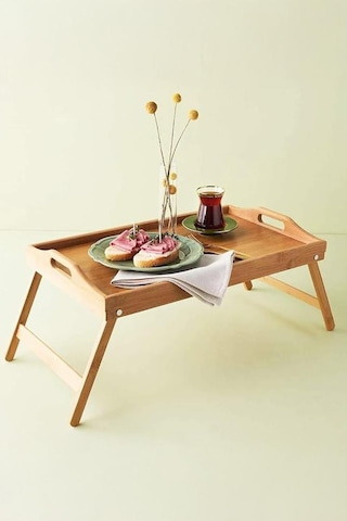 Perotti Katlanır Ayaklı Bambu Yatak Keyif Tepsisi 50cm 30cm , Portatif Tepsi