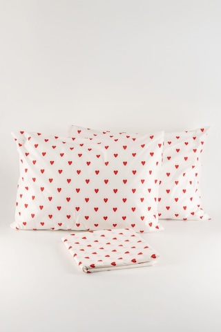 Soley Mix & Match Hearts %100 Pamuk Çift Kişilik Çarşaf Seti Kırmızı