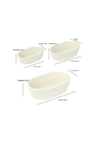 Maoyaya Oval Saklama Sepeti Pamuk Halat Dokuma M030-1344 Çok Amaçlı Organizasyon Sepeti Beyaz