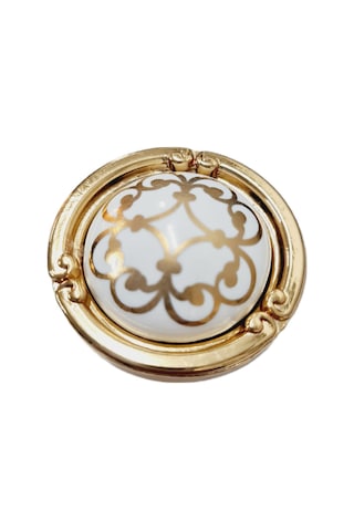 Porselen Düğme Kulp Metal Gold Motifli / 5 Adet Altın