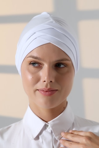 Çapraz 3 Bantlı Çift Taraflı Kadın Tesettür Bone Beyaz Beyaz