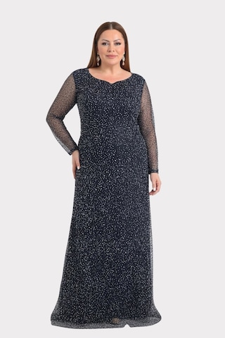 Lilas Xxl Kadın Büyük Beden Kalp Yaka Uzun Kollu Abiye Elbise 9471 Siyah Siyah